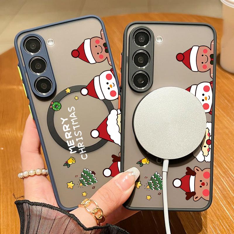 

Магнитный прозрачный жесткий чехол для Samsung S24 S22 Ultra S23 S21 S20 Fe A55 A54 A53 A35 A15 с рождественским узором, противоударный, с мягкими краями, тонкий чехол Samsung S24 чёрный