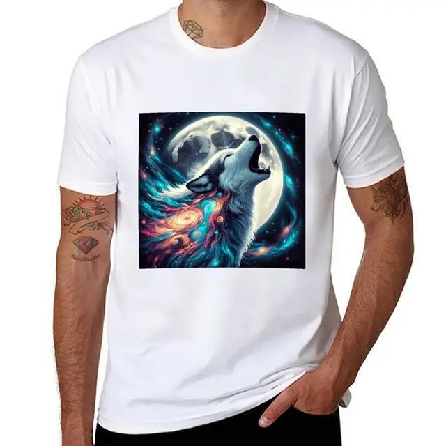 Cosmic Wolf Howg At the Moon TShirt Plus Size Tops New Edition Kawaii Clothes Tshirts for Unisex