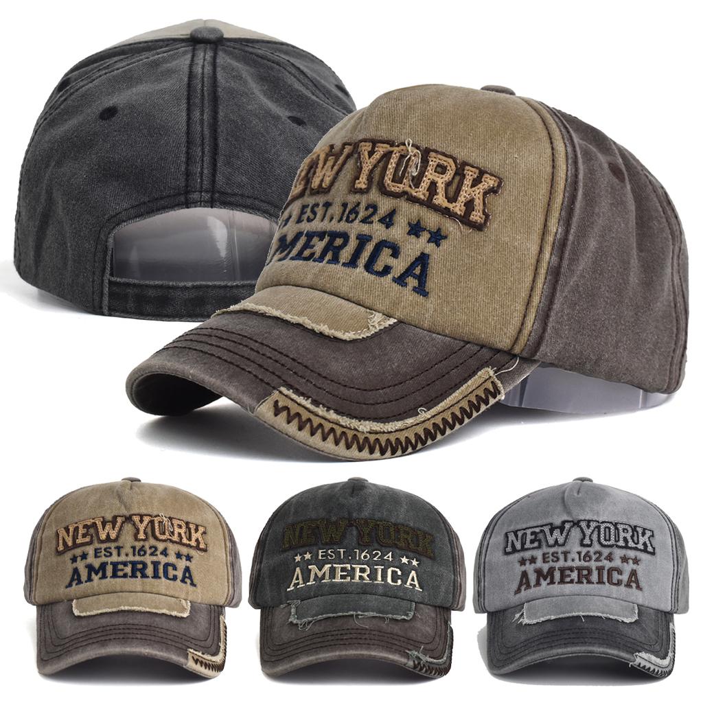 Unisex Vintage Baseball Cap Washed Cotton Black Letter Embroidery Hat for Men Women Casual Outdoor Sports