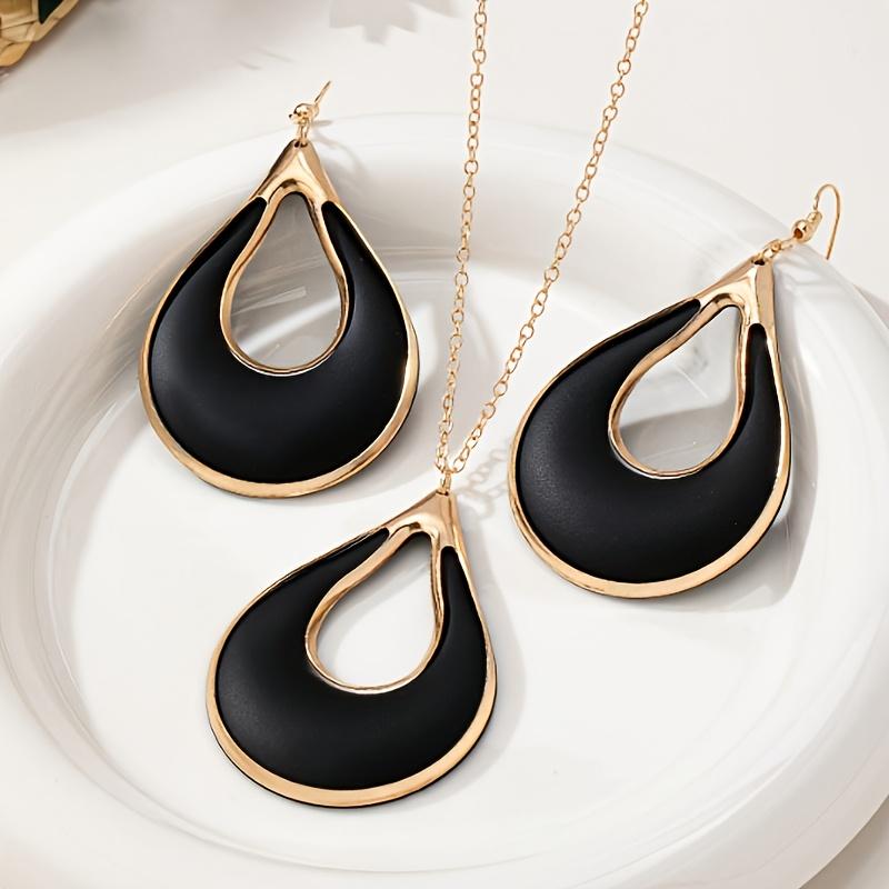 Fashion New 3pcs Earring and Necklace Set, Simple and Elegant Women's Creative Teardrop Metal Spray-Painted Earrings and Necklace Set