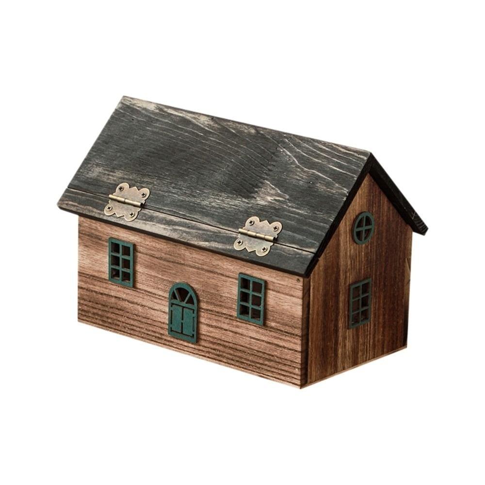 

Retro Wooden House Tissue Box Handmade Waterproof Solid Wood Paper Box Decorative Simple Storage Box Interior Design зелёный