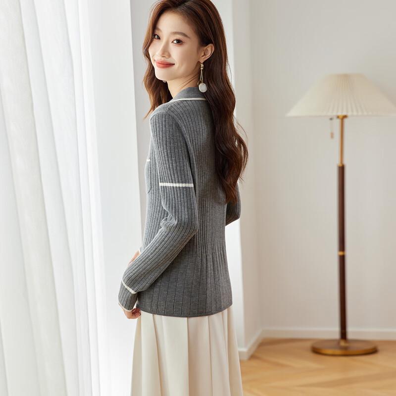 Srcr Women's Classic Turn-down Collar Wool Blend Knit Sweater