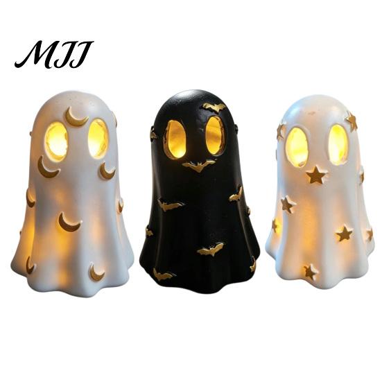 Small Night Light for Bedroom Halloween Ghost Decoration, Cute Up Figurine, Spooky Resin Gift Birthday Statue with LED Shelf Mantel Indoor Home Decor