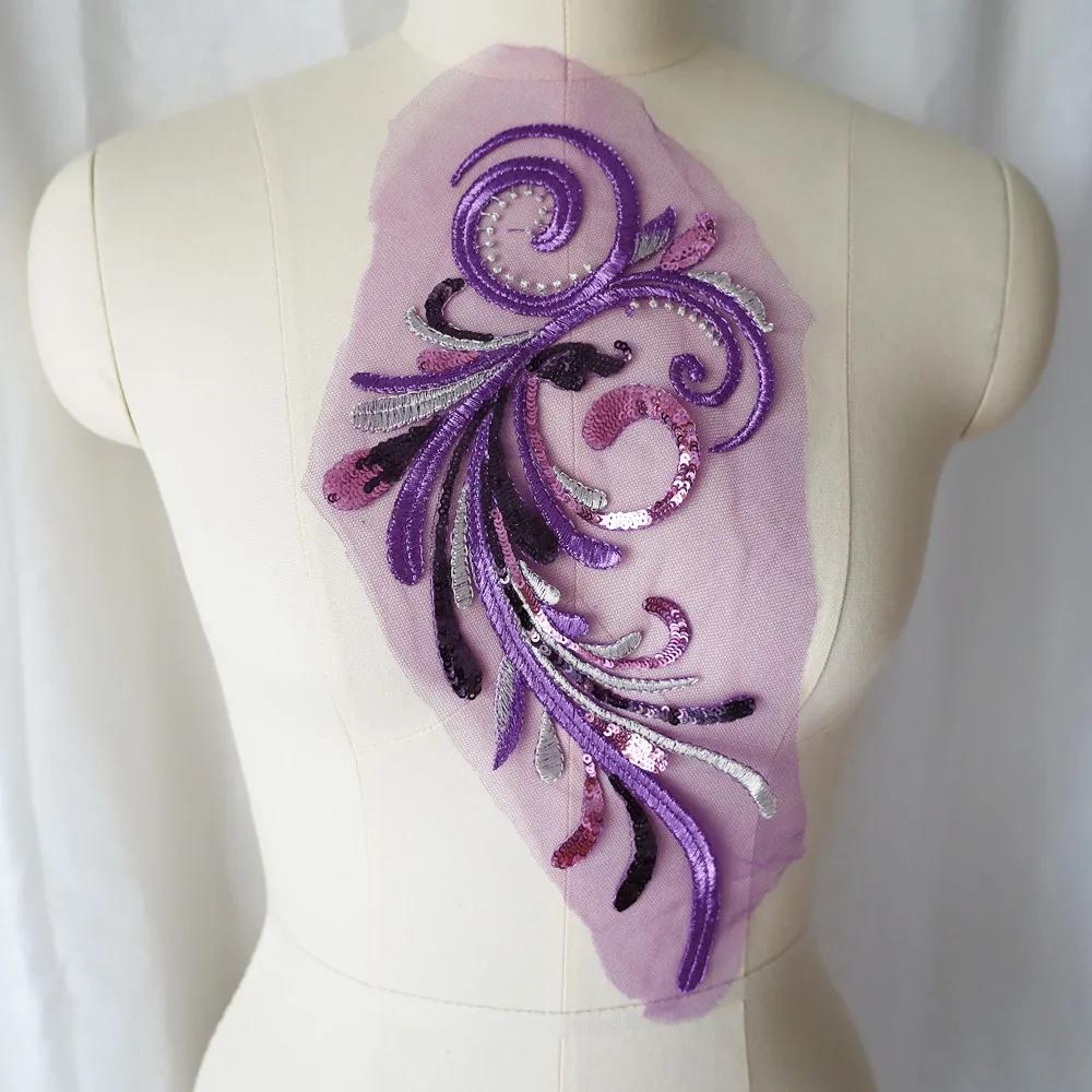 

Вышивка Блестки Цветок Аппликация Кружевная Отделка Сетка Воротник Для Свадебного Свадебного Платья Шитье Нашивка Декор Вечернего Платья DIY Поделки фиолетовый