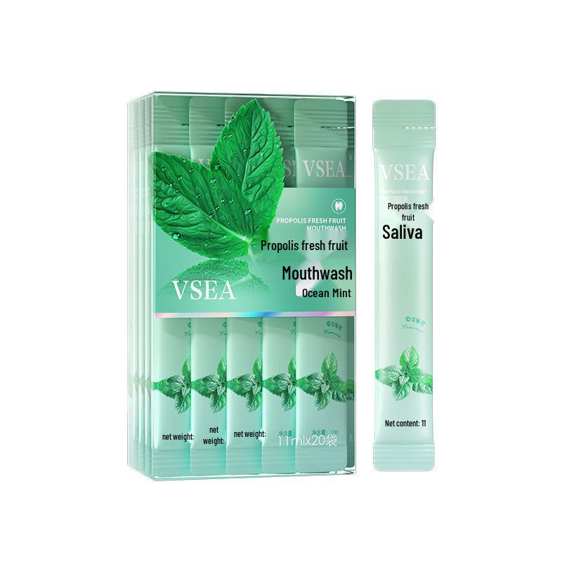 VSEA Probiotic Mint Antibacterial Mouthwash - Portable, Disposable, Fresh Breath Formula with Baking Soda