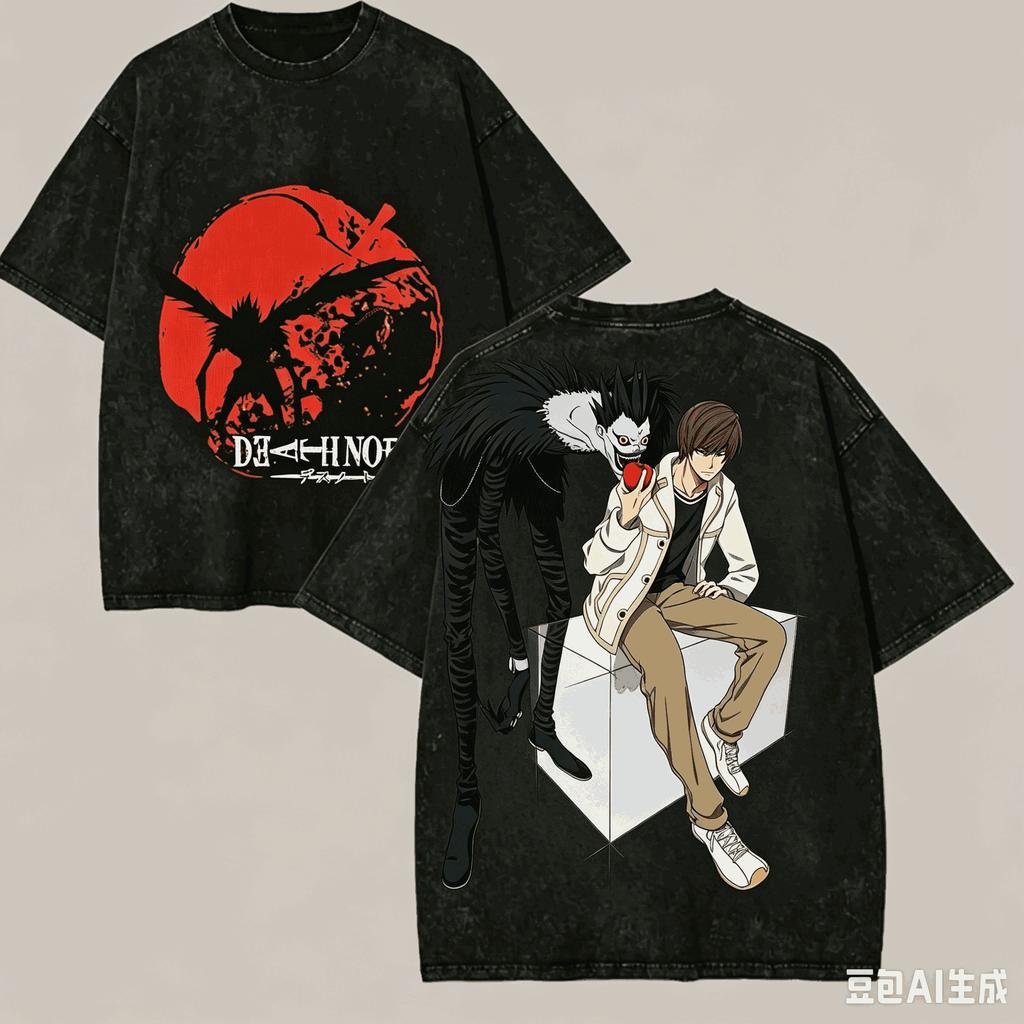 Anime T-shirt Trendy Vintage Washed Oversized T Shirt Summer Short Sleeve Cotton Tees Clothes Men Clothing