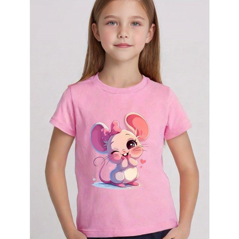 European sizes Girls' Round Neck T-Shirt, a Casual And Stylish Print Top