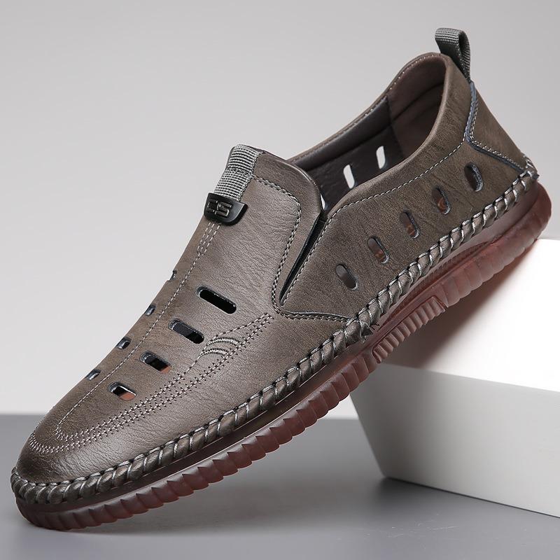 Fashion New Summer Man Hollow Casual Loafers Wear-resistant Non-slip Breathable Male Leather Shoes Spring Autumn Fashion Men's Shoes