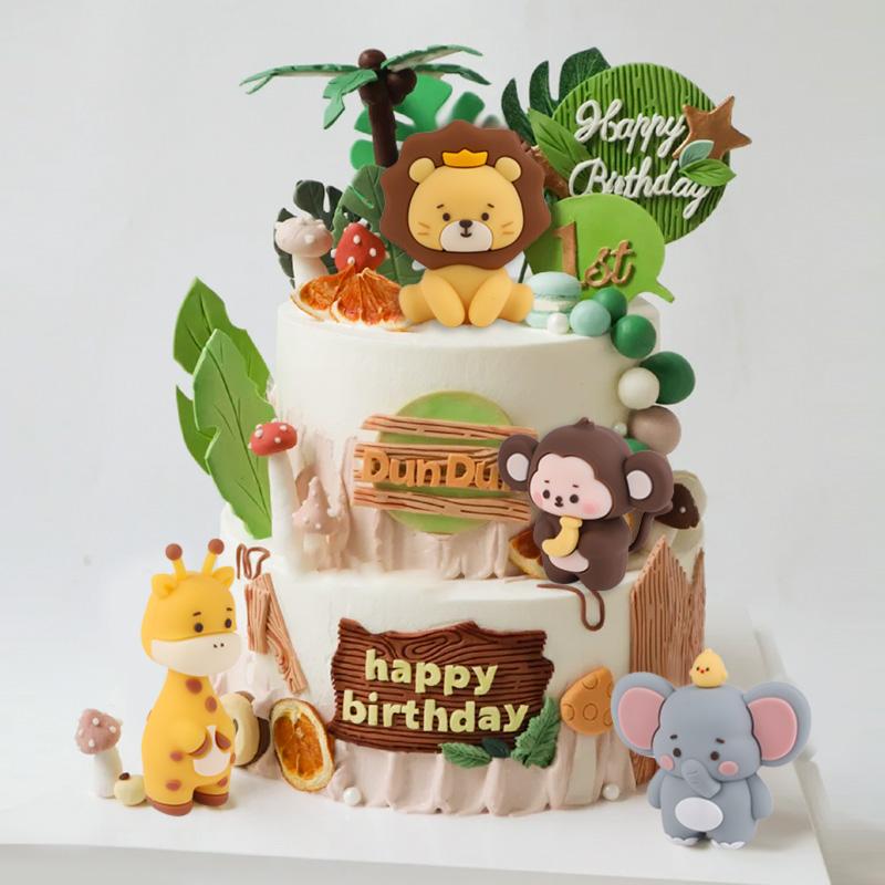 Jungle Zvíře Narozeninový Dort Topper Lesní Zvířata Lev Žirafa Děti Divoký Narozeninová Oslava Dort Dekorace Potřeby Baby Shower