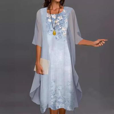 Summer Women Elegant Dress Two-piece Set Floral Print Dress for Women Casual Long Cardigan Coat Sun Protection Shirt