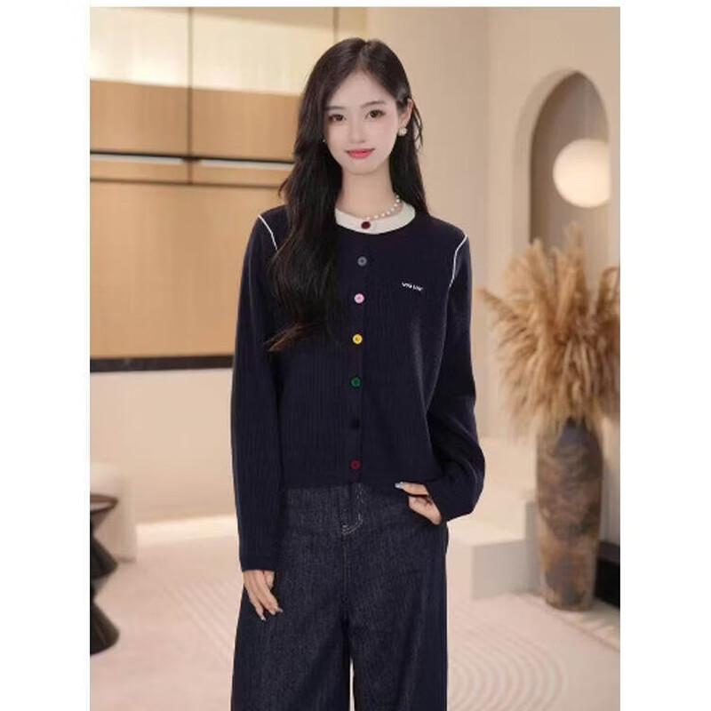 Basic House Women s Color Block Faux Two-Piece Knitted Cardigan F