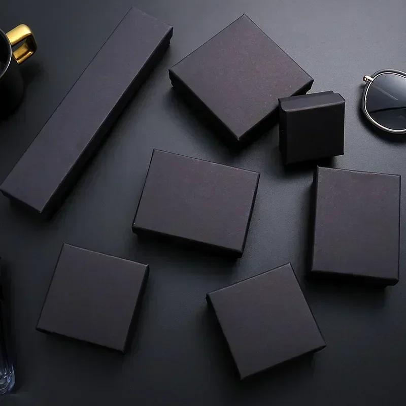 10pcs Jewelry Small Packaging Box Thickened Black Kraft Paper Ring Earring Bracelet Necklace Packaging Box with Interior Sponge