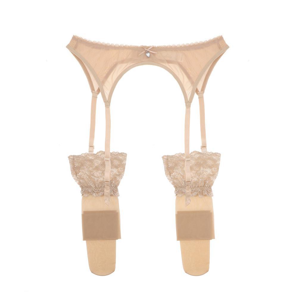 Women See Through Lace Garter Belt With Stockings 2Pcs Ultrathin Mesh Sexy Garter ZH