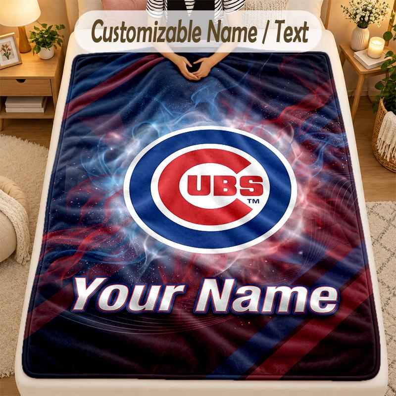 Koc FlanelowyChicago Cubs Personalizowany Tekst z Imieniem Miękki Ciepły Koc Rzutowy Wystrój Domu Prezent
