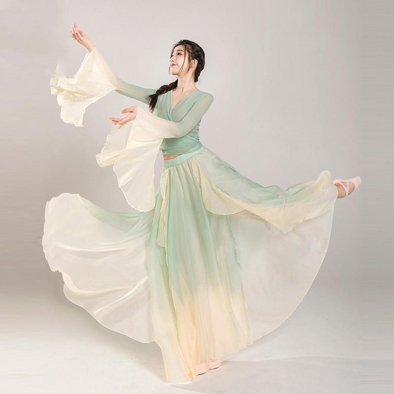 

Classical Dance Costumes females s Elegant Fairy Style Tops Rhyme Gauze Clothes Practice Clothes Chinese Dance Dance Clothes Suits S зелёный