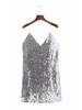 2025 Summer Sleeveless Sequin V-neck Mini Dress for Women - Sexy European & American Style with Spaghetti Straps