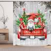 Gnome On Red Truck Christmas Shower Curtain With Tree Design, Snowy Farmhouse Bathroom Decor For Festive Holiday Celebration