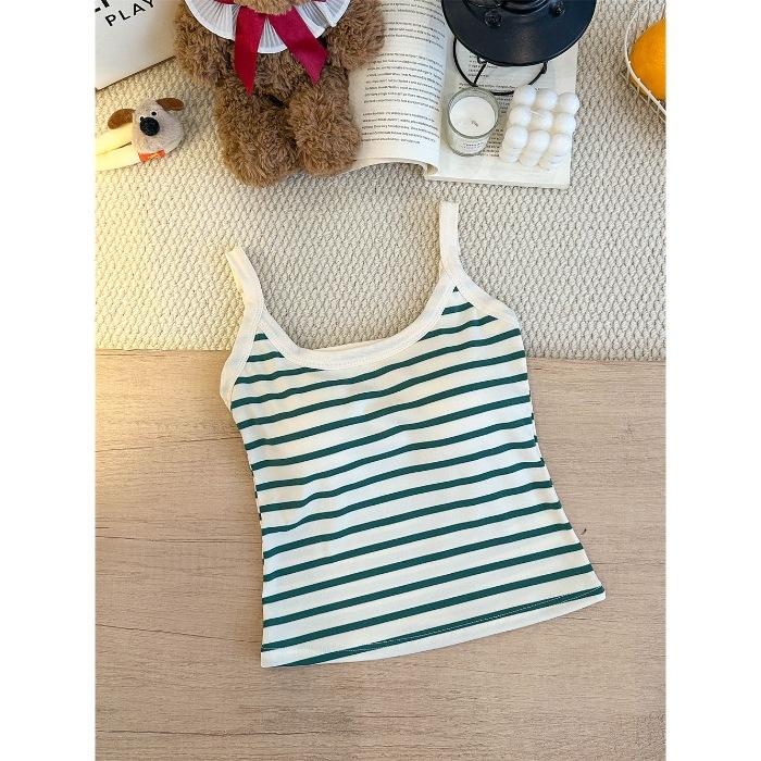 With chest pad, Spice Girl style contrasting color striped u-neck suspender vest women's summer slim back sleeveless casual top