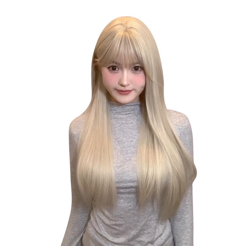 Yeye Platinum Long Straight Lolita Wig for Round Faces - Full Head, Net Red Style for Women