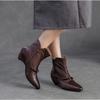 Johnature Genuine Leather Pointed Toe Ankle Boots Fashionable Versatile Mid Heeled Women's Shoes
