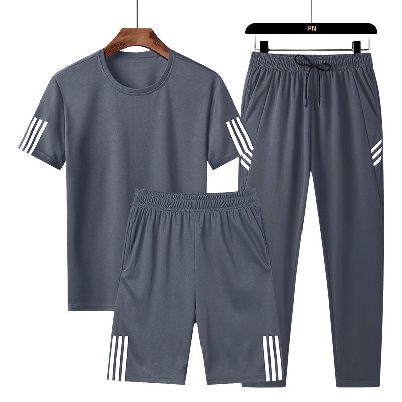 Unisex Quick-Dry 3-Piece Sportswear Set: Short-Sleeve Tee, Long Pants & Shorts for Junior High PE