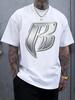 Metallic Letter B Print T-shirt - Casual Crew Neck Short Sleeve Tee