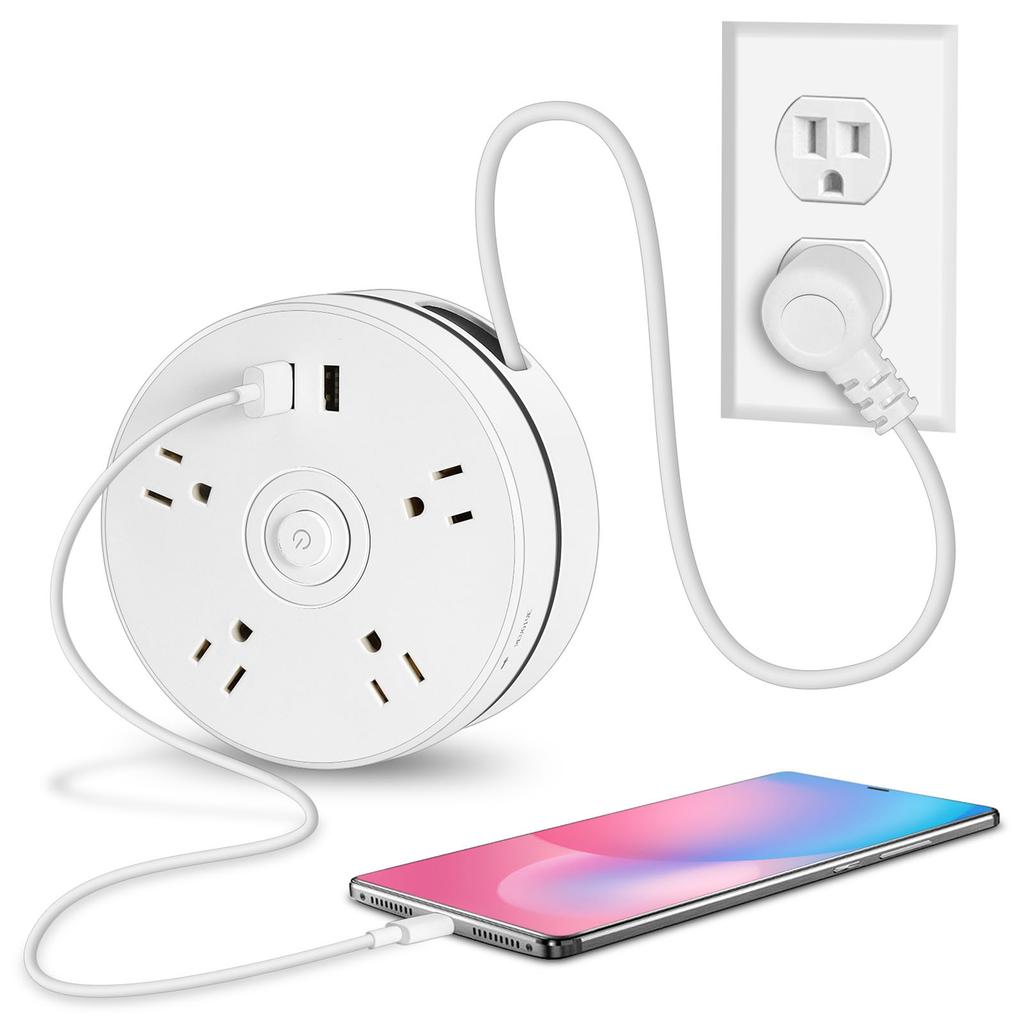 Surge Protector Power Strip with 4 Outlets & 2x USB Ports for Tablet Smartphones