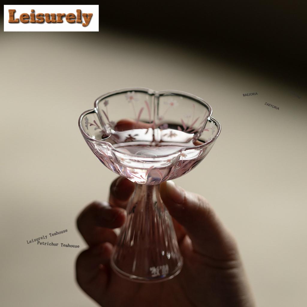 11ml Pink White Flowers Glass Teacup Retro Tea Bowl Set Of Cups Tea-tasting Personal Cup Chazhan Master Cups Chinese Tea Set