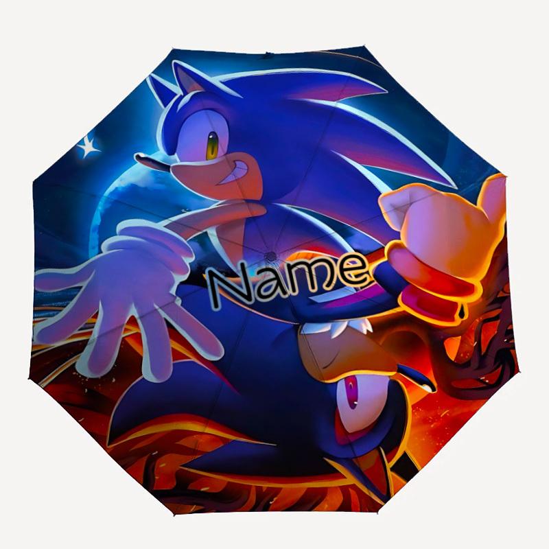 

1PC Sonic the Hedgehog - Custom Name Automatic Folding Umbrella - Compact 8-Rib Design, Durable Plastic & Iron, Daily Use S0106022