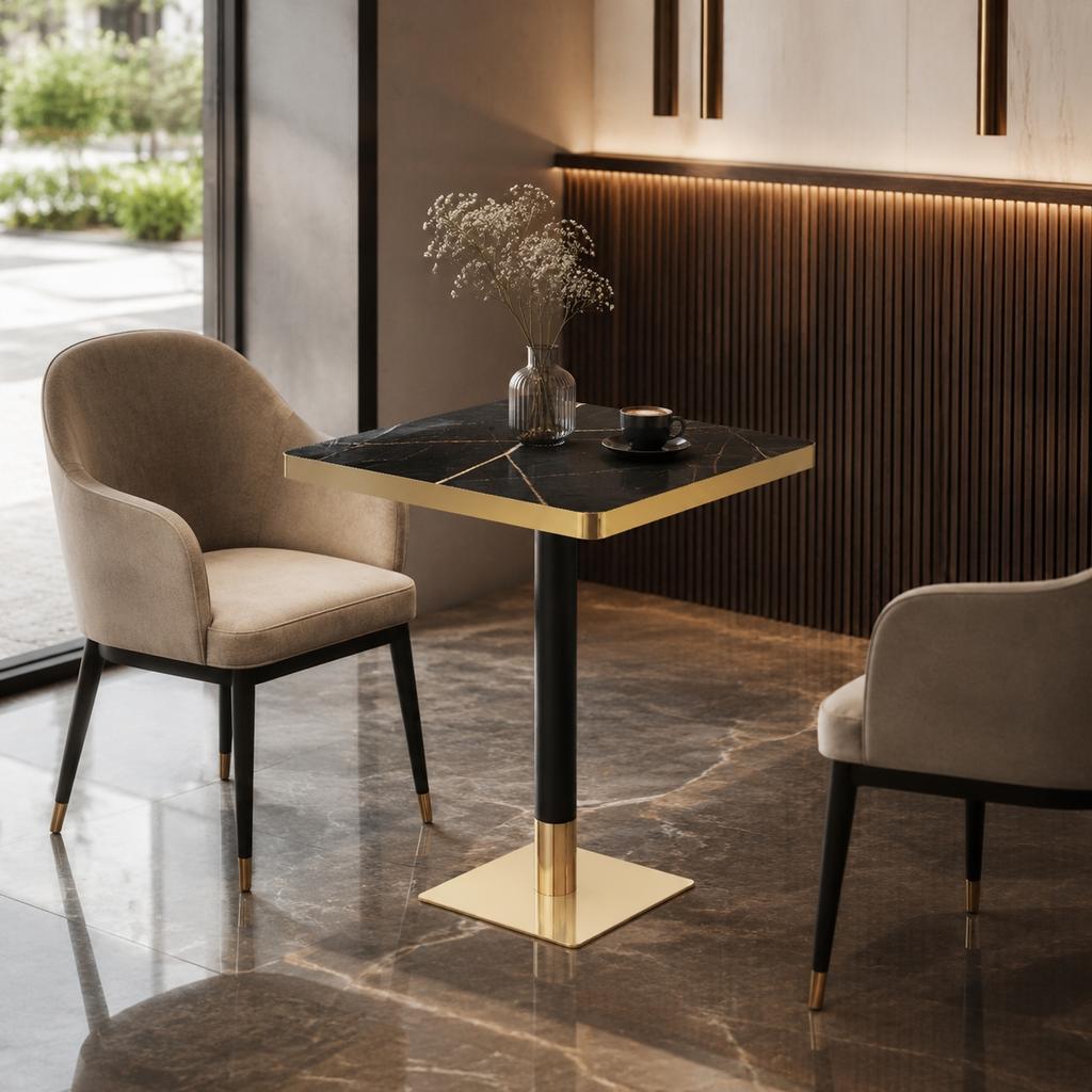 Square Dining Table UV Panel Marble Look Metal Frame Modern