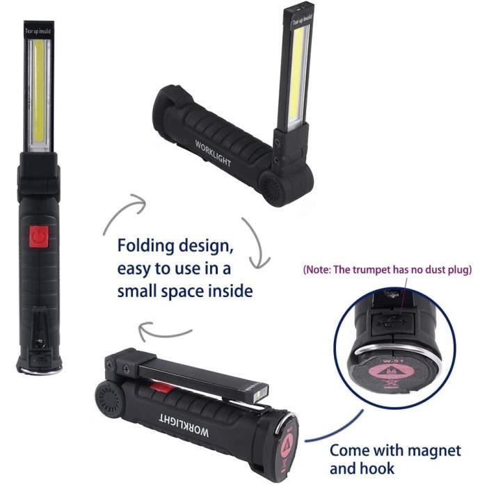 Lampe de travail - LED - 800Lm - Rechargeable - 5 modes - Base magnétique