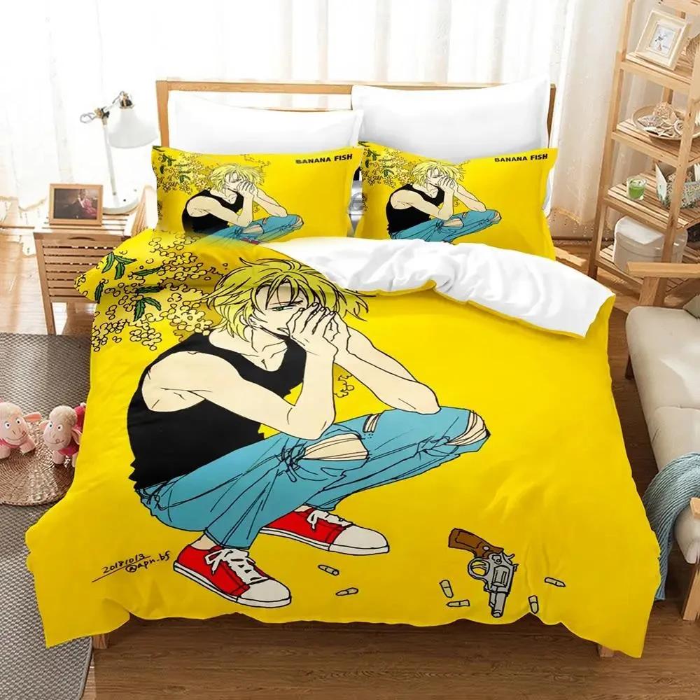 

Anime Bana Fish Beding Set Soft Duvet Cover Bed Linen Set Comfortable Quilt Cover Pilowcase Warm Comforter king Quen Sized Dimensions Young Boys Adult 100*200cm Single
