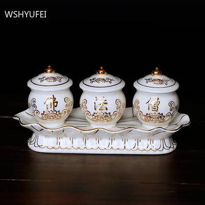 Set di Tazze per l'Acqua in Ceramica Ornamenti Tazza per l'Acqua Santa di Guanyin Decorazioni per la Sala di Buddha Strumenti e Forniture Tradizionali per la Casa e per il Buddha