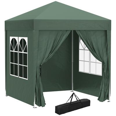 2x2m Pop-Up Gazebo, with Curtain Walls and Windows, Green
