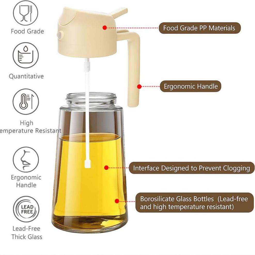 470ml Dual-Use Olive Oil Dispenser - Large Capacity Glass Bottle for Pouring & Spraying