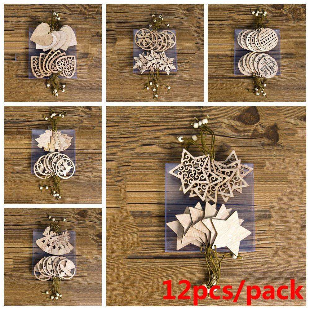 DIY Gifts Drop Pendant Christmas Tree Decoration Xmas Hanging Snowflake/Star/Angel Wooden Ornaments