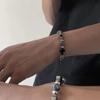 Stone Cross Natural Black Beaded Bracelet For Couples Minimalist Cold Wind Style