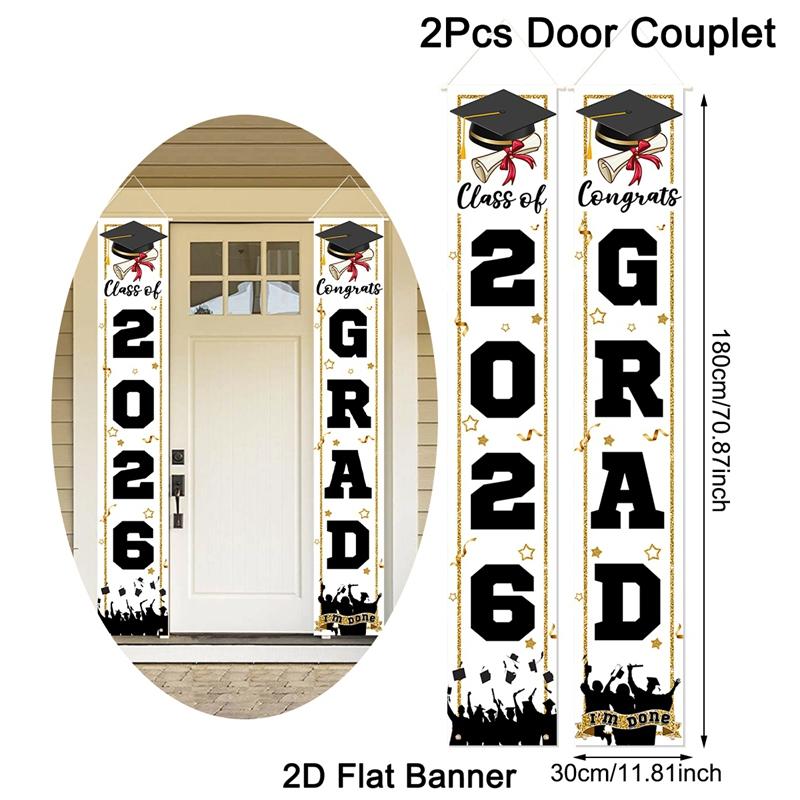 

1pair Class of 2026 Graduation Banners Graduate Party Decorations Couplets Porch Signs Indoor Outdoor Banners Party Supplies білий