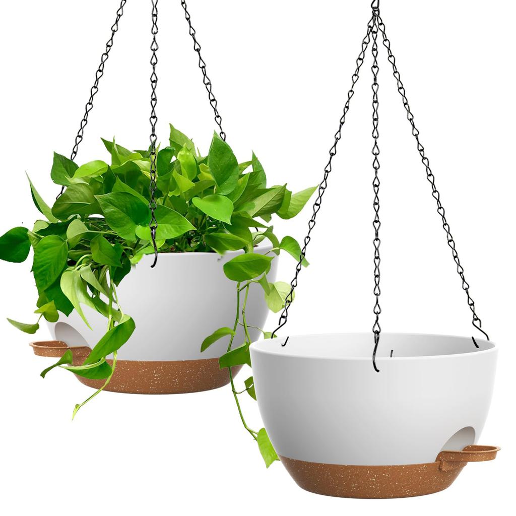 Pot de fleurs suspendu auto-arrosant en plastique avec suspension à chaîne, adapté à une utilisation intérieure et extérieure, avec système de réservoir d'eau