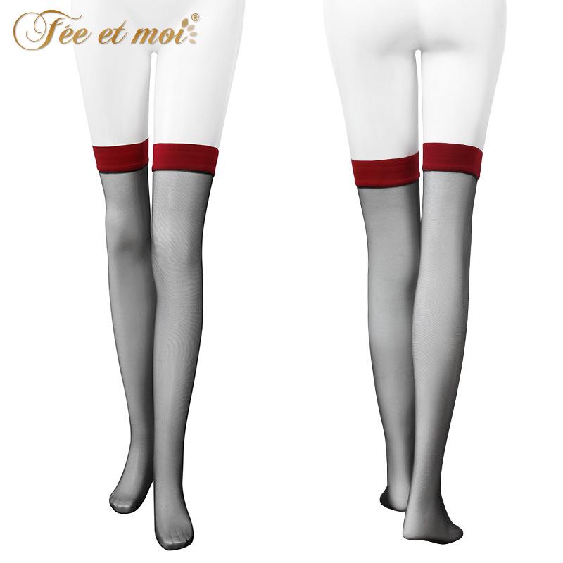 Feimu Pończochy Koronkowe w Kontrastowym Kolorze - Styl 7223