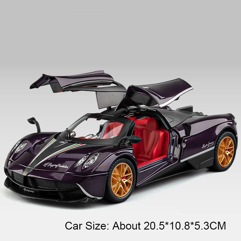 1:24 Huayra Senna Toy Car Spray Supercar Models Metal Diecast Doors Opened Front Wheel Steering Shock Absorption for Kids Gifts