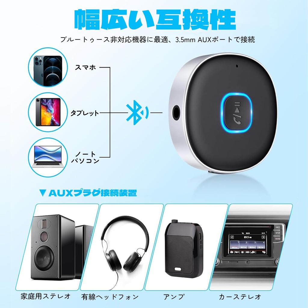 Uandear Δέκτης Bluetooth για Αναπαραγωγή Μουσικής Φορητός Δέκτης Bluetooth με AUX Συμβατός με Ενσύρματα Συστήματα Αυτοκινήτου και Οικιακού Στερεοφωνικού Συμβατός με