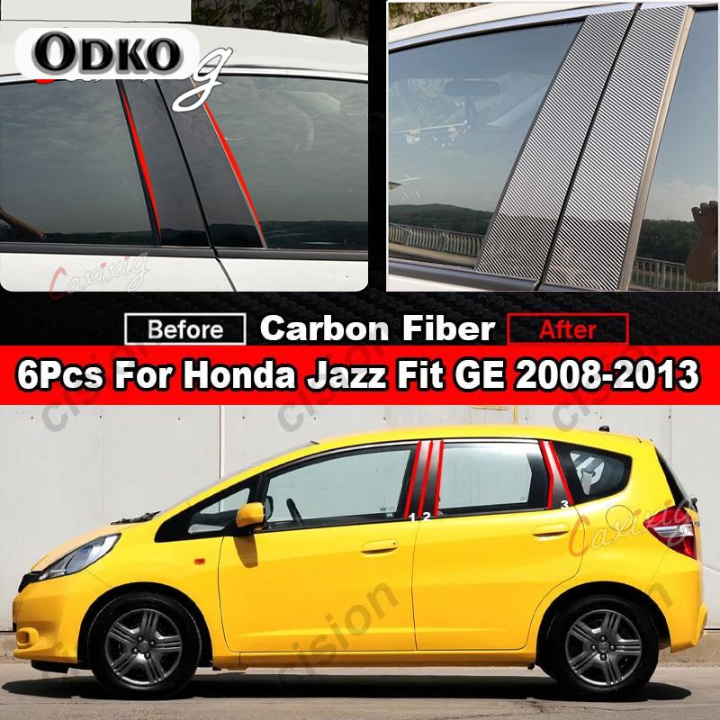 6Pcs Car Window Door Column B C D BC Pillar Post Cover Trim for Honda Jazz Fit GD GE GK GS GR 2001- Mirror Effect PC Sticker
