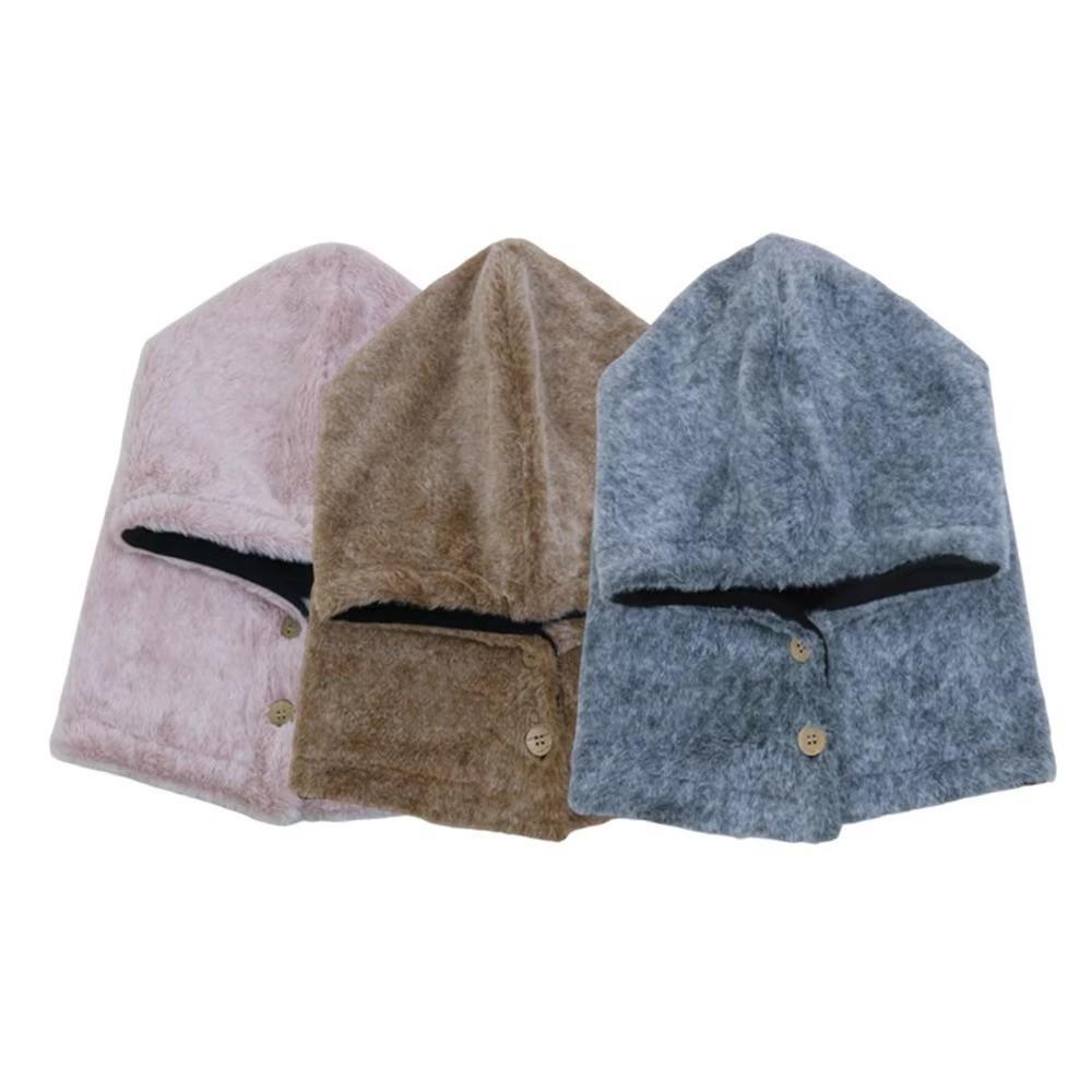 Thickened Balaclava Hat Solid Color Knitted Hooded Hat Simple Winter Cap  Streetwear