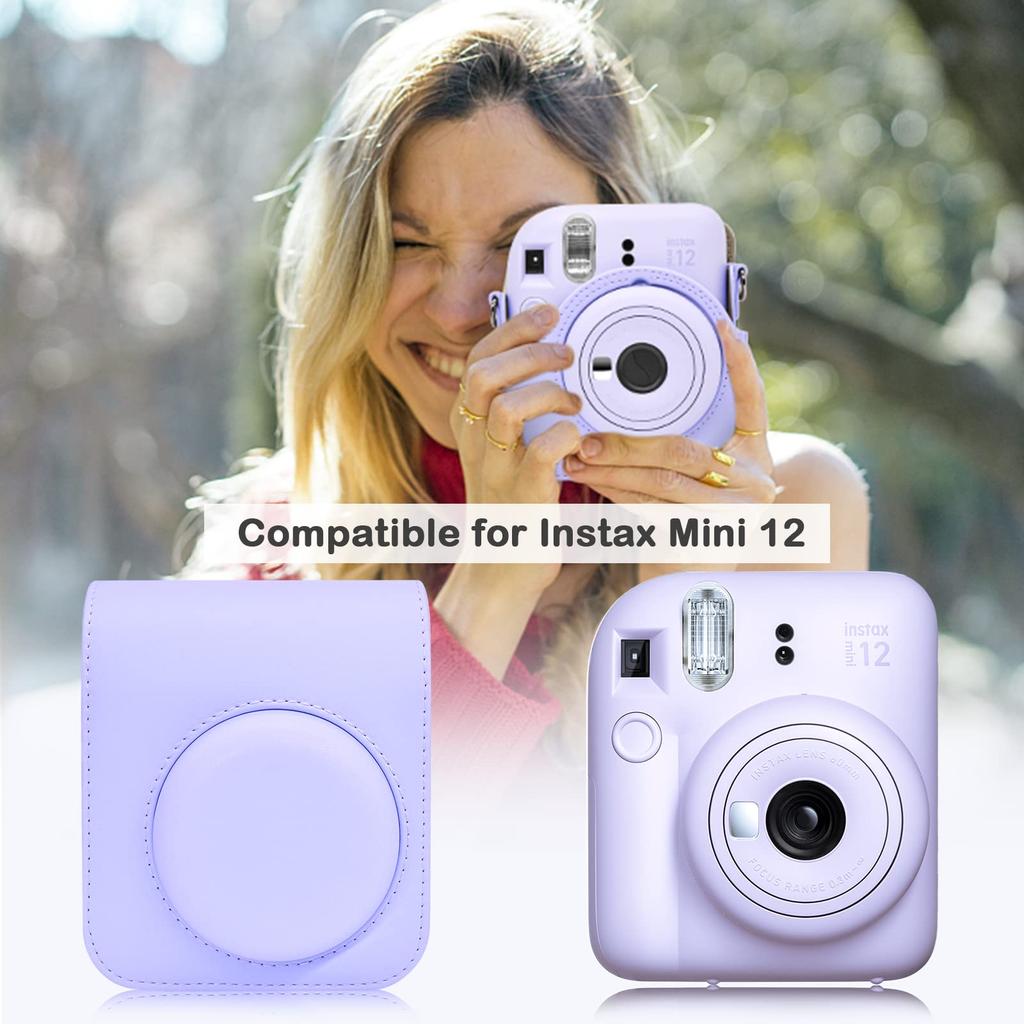 Kinokoo Instax Mini 12 Hülle, Fujifilm Instax Mini 12 Kameratasche mit Magnetverschluss und Schultergurt (lila)