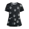 Women's Fashionable Printed Round Neck Pocket Short Sleeved Shirt With Slit Hem Uniform And Worker's Top