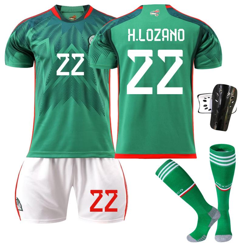 2223 Mexican Football Jersey No. 14 Home 16 Jersey Green 9 Raul 22 Lozeno Set Socks Short Sleeves
