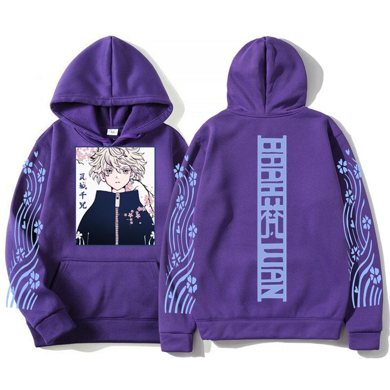 

Japanese Cartoon Pattern Loose Fleece Hooded Sweater 3XL фиолетовый