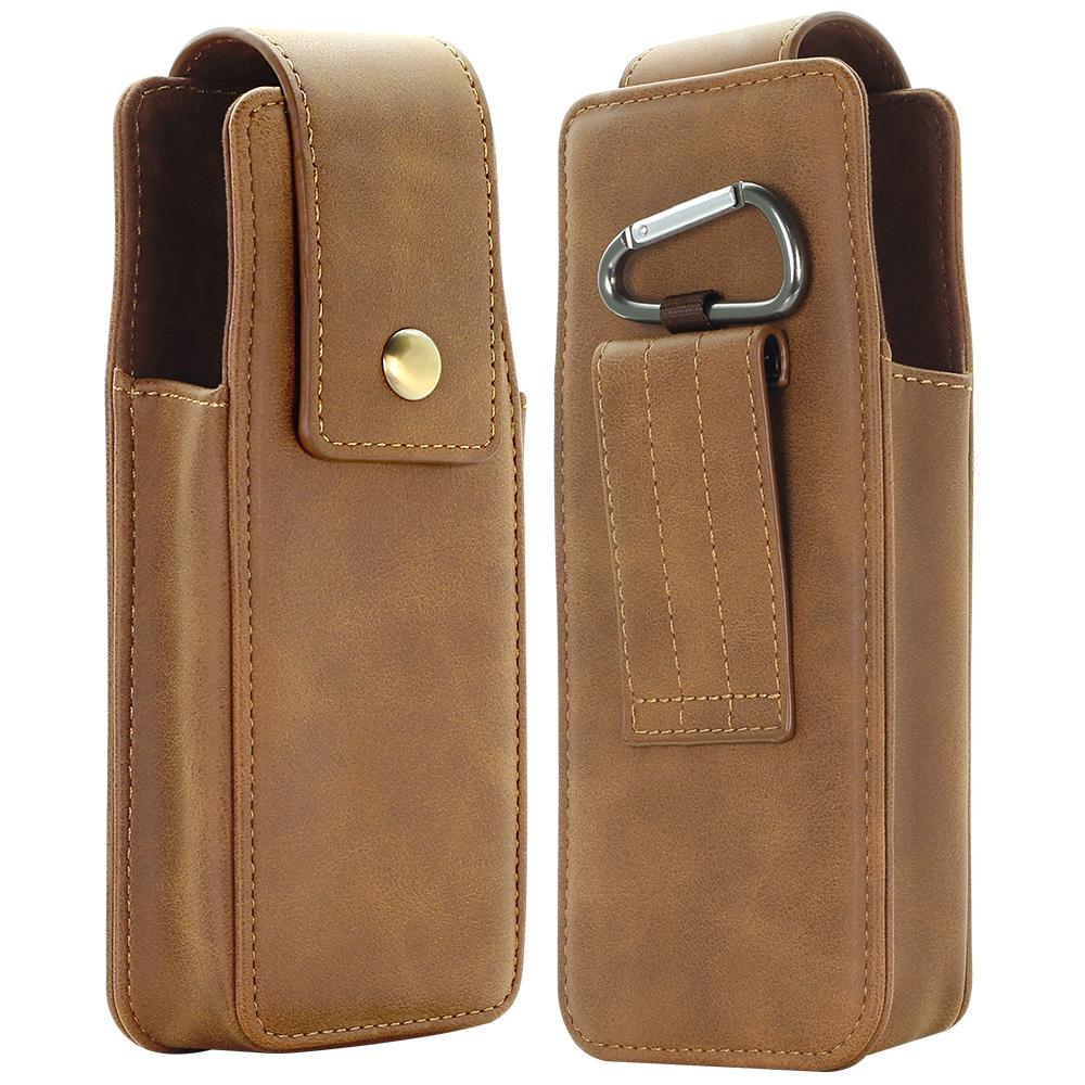

Business PU Leather Phone Belt Magnetic Closure Waist Bag With Hanging Loop Compatible With Galaxy Z Fold Series/Huawei Fold світло-коричневого кольору