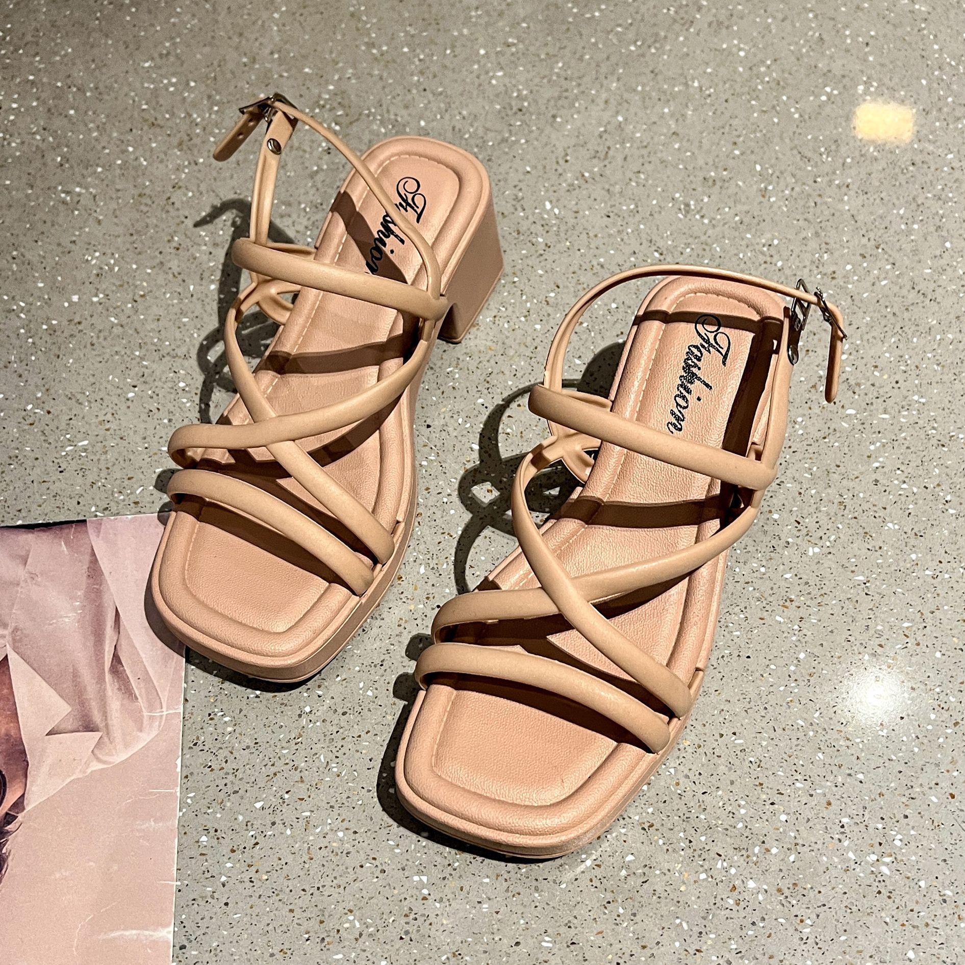 

Женские босоножки Fairy-Style на толстом каблуке с ремешками 2024 года - Летняя мода на высоких каблуках 38-39